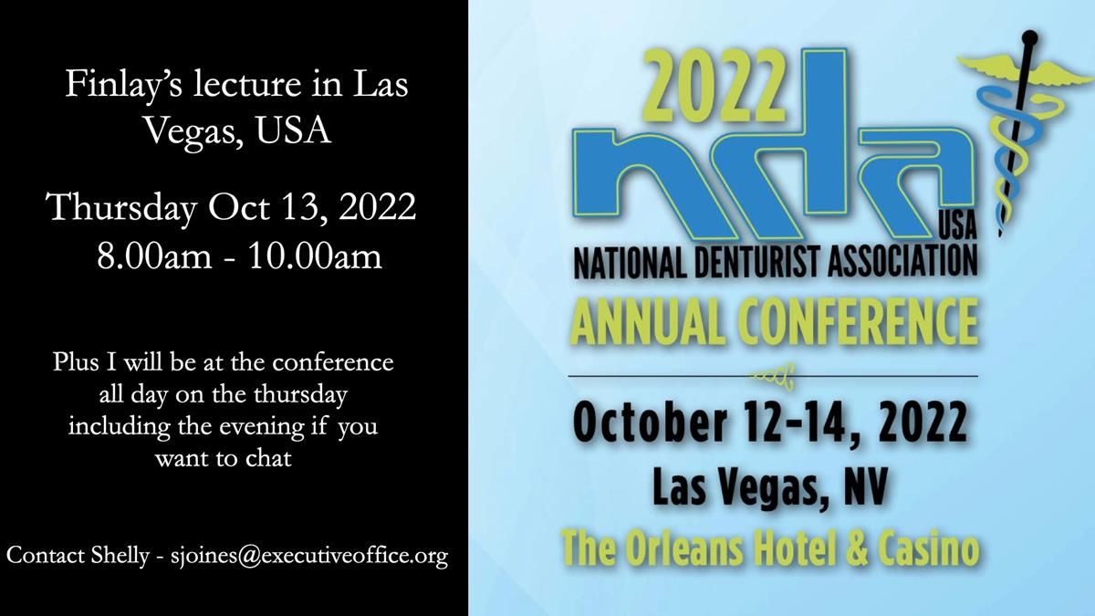 I am super excited about giving a 2-hour Masterclass on Thursday 13 October 2022 8.00am –10.00am at the National Denturist Association Meeting in Las Vegas. I will be at the conference all day (Thursday) and at the evening event if you want to chat. Conta