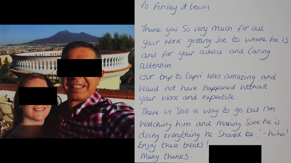 Figure 53 Mid treatment thank you card whilst patient had Mk 1 immediate dentures in situ